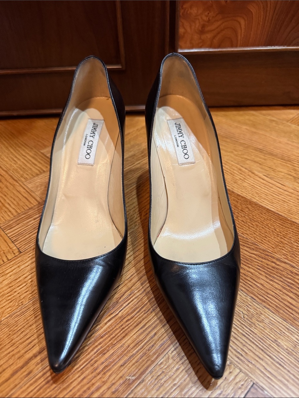 Jimmy Choo Black Pointed-Toe Leather Pumps